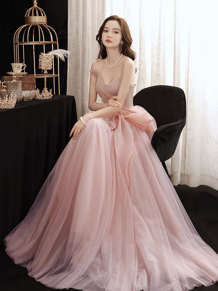 Pink Fairy Party Dress , Strapless Temperament Prom Dress, Haute Couture Princess Dress,handmade