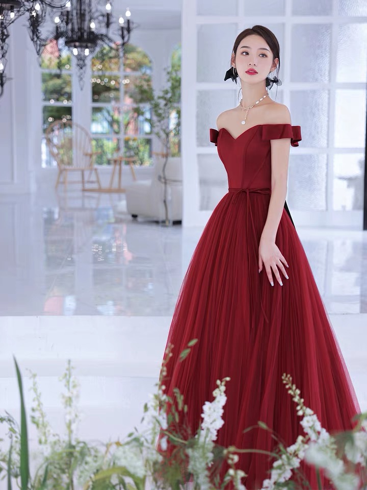 Off Shoulder Evening Dress, Red Elegant Prom Dress,handmade
