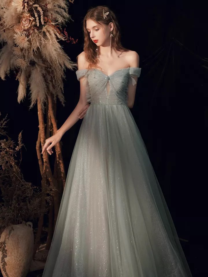 Off Shoulder Prom Dress, Socialite Party Dress, Sexy Fairy Bridesmaid Dress,handmade