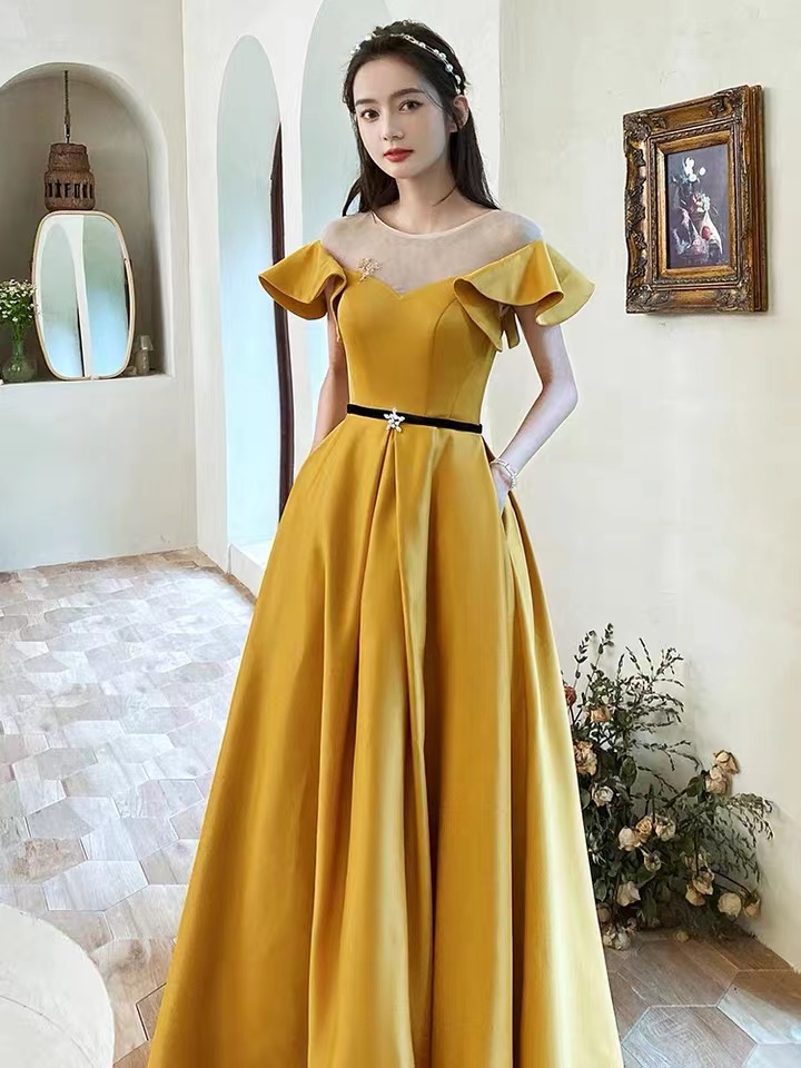 Yellow Party Dress, Socialite Prom Dress , High Quality Bridesmaid Dress,handmade