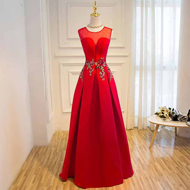 Red Party Dress,sleeveless Applique Prom Dress,handmade