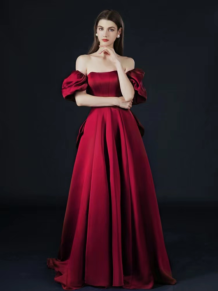 Classy Prom Gowns, Off-the-shoulder Evening Gowns, Satin Elegant Gowns, Handmade