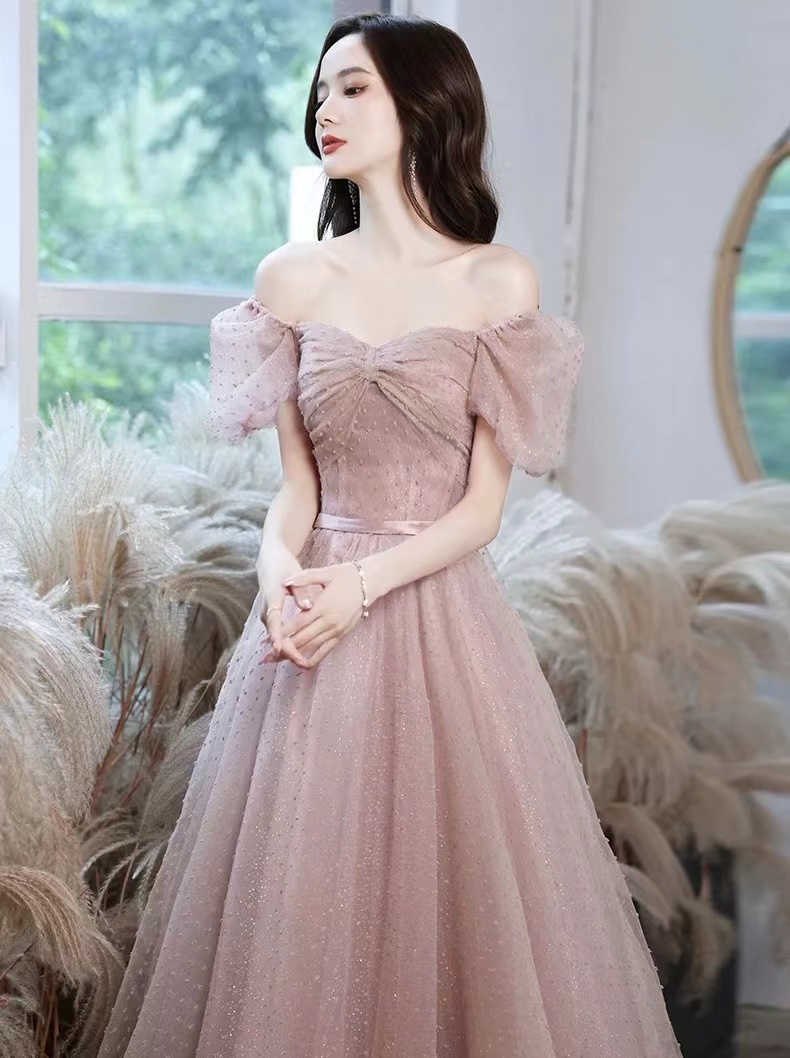 Off Shoulder Prom Dress, Fairy Pink Dress, Cute Party Dress, Handmade