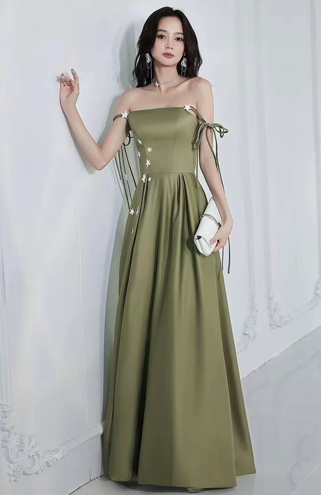Vintage Green Evening Dress, Simple Prom Dress, Spaghetti Strap Satin Chic Gown, Handmade