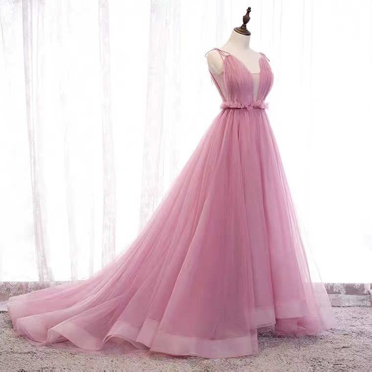 Pink Bridesmaid Dresses, Birthday Party Dresses, Halter Fairy Evening Gowns, Handmade