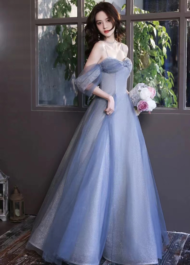 Light Blue Beaded Prom Dress, Sexy Off Shoulder Evening Gown,handmade