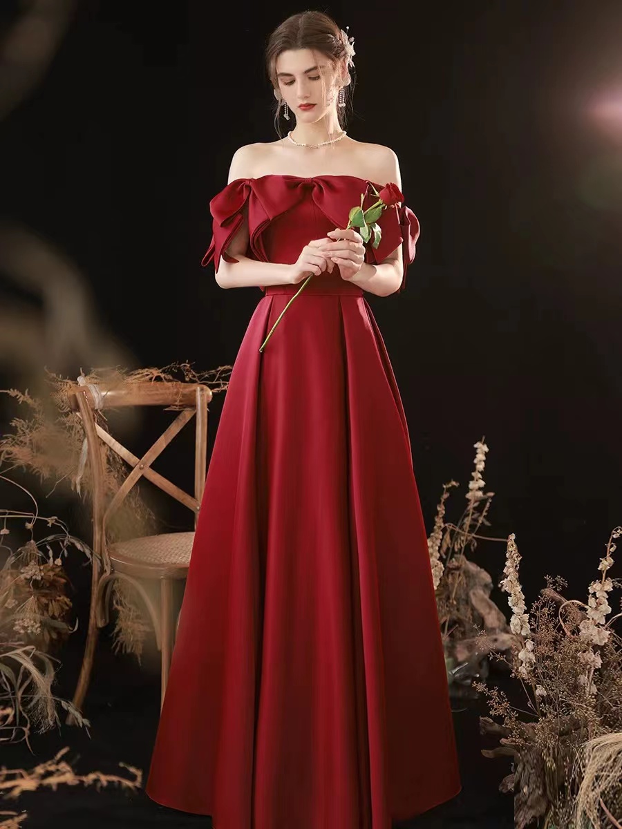 Satin Red Dress, Off Shoulder Evening Dress, Cute Party Dress,handmade