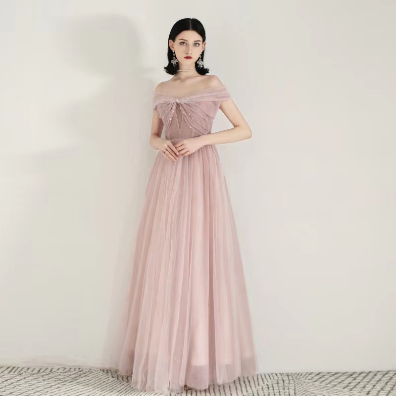 Pink Prom Dress, Sweet Party Dress,off Shoulder Evening Dress,handmade