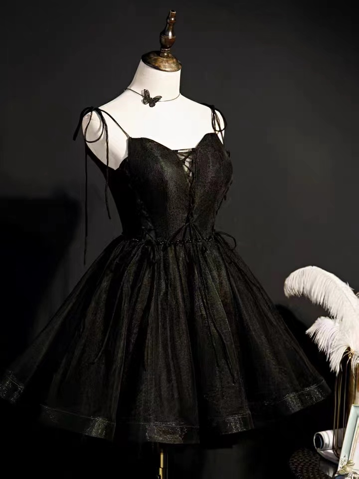 Little Black Dress, Little Birthday Girl Dress, Sexy Straps Homecoming Dress, Necklace,handmade