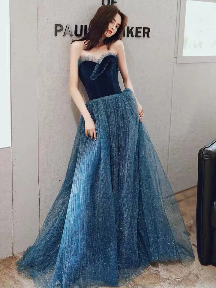 Strapless Prom Dress, Luxury Prom Dress, Sexy Blue Evening Dress,handmade  on Luulla