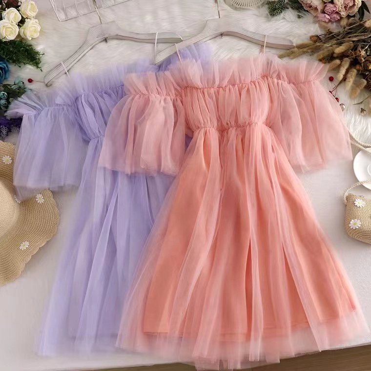 Cute, Fairy Mini Dress, Flounces, Sexy Mesh Off Shoulder Dress