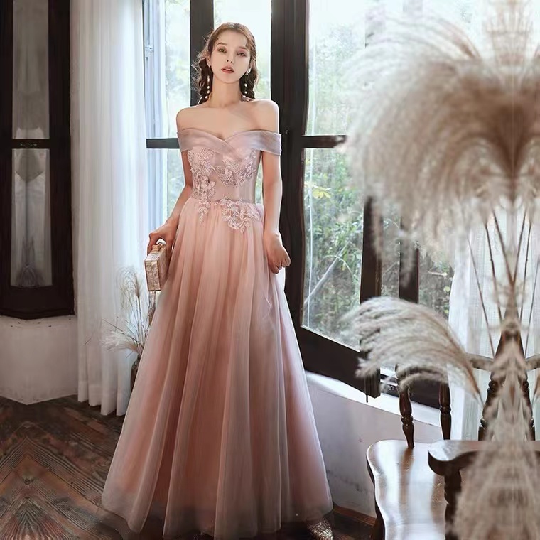 Off Shoulder Prom Dress, Elegant Pink Evening Dress, Sweet Party Dress,handmade