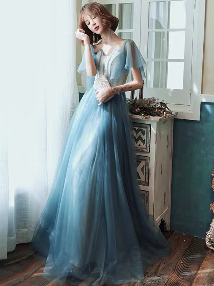 Fairy Prom Dress, Blue Party Dress,off Shoulder Party Dress,handmade