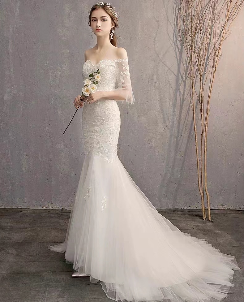 High Quality Wedding Dress, Off Shoulder Bridal Dress,mermaid Wedding Gown ,handmade