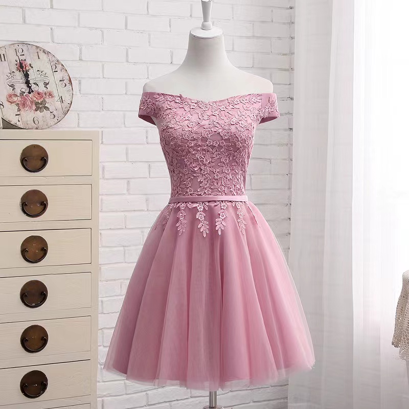 Pink Homecoming Dress,lace Party Dress,tulle Graduation Dress,handmade