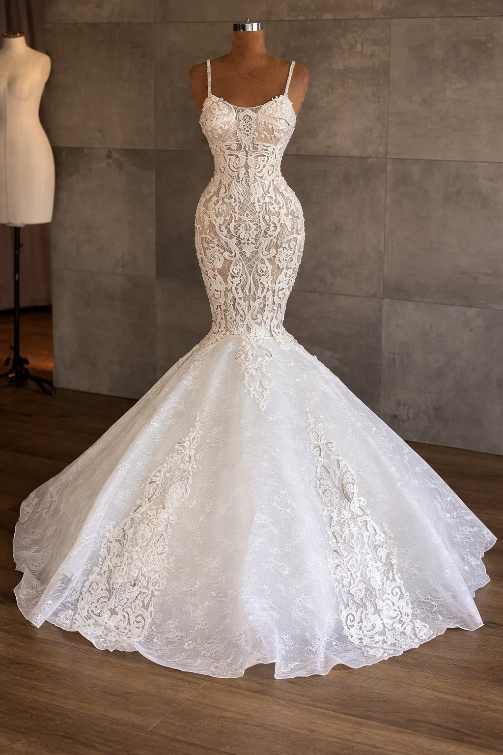 name of love bridesmaid dresses Classic V Neck Spaghetti Straps Mermaid Wedding Gown Floral Lace Dress for  Bride main image 1
