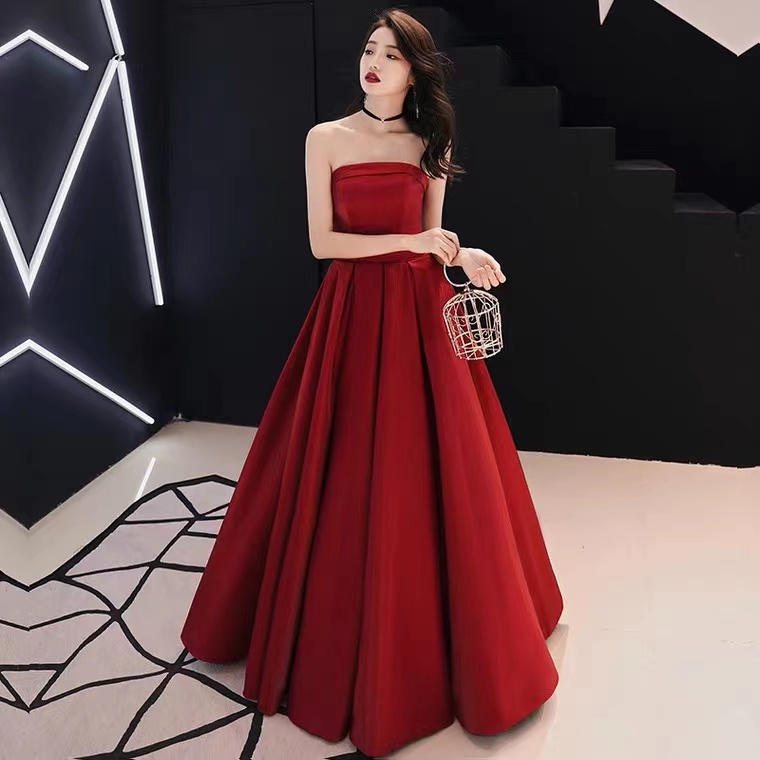 Red Prom Dress,strapless Party Dress,satin Evening Dress,handmade