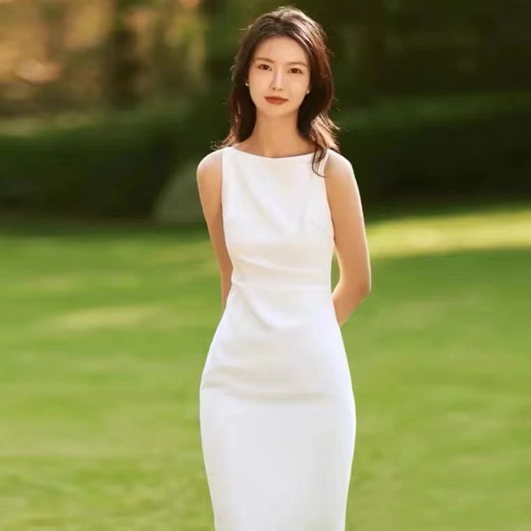 Light Wedding Dress,sleeveless White Dress, Elegant Bodycon Bridal Dress,handmade