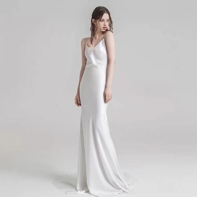 Light Wedding Dress,spaghetti Strap White Dress,sexy Backless Bridal Dress,handmade