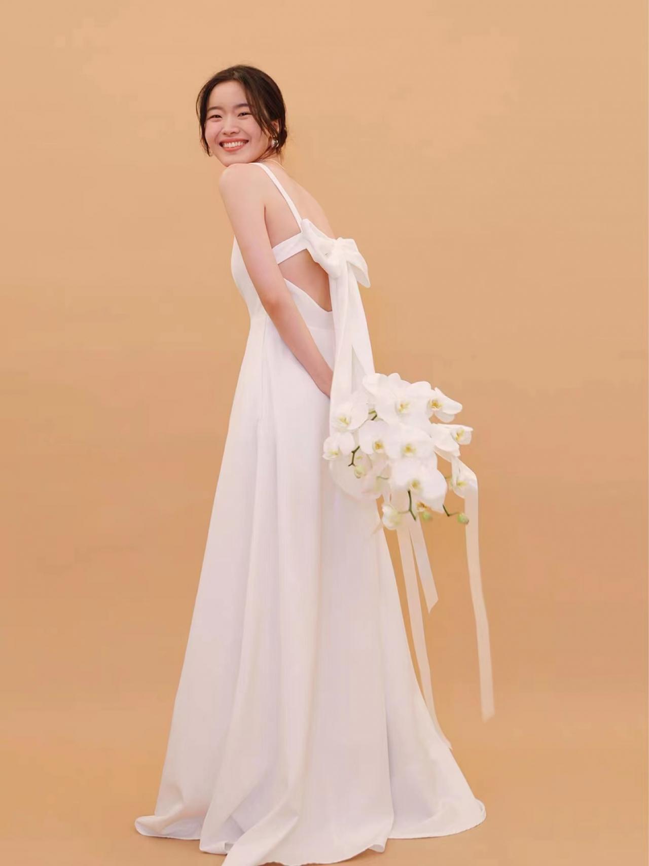 Cute Wedding Dress,spaghetti Strap White Dress,sexy Backless Bridal Dress,handmade