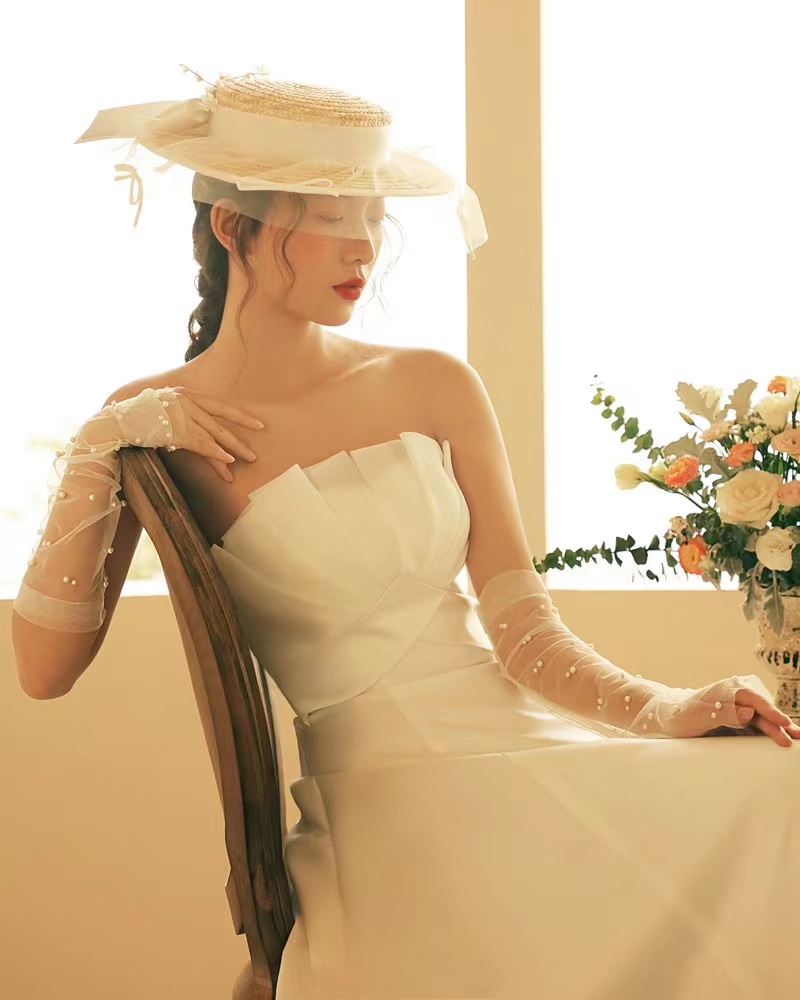 Satin Wedding Dress, , Simple, Princess Dress, A-line Light Wedding Dress ,handmade
