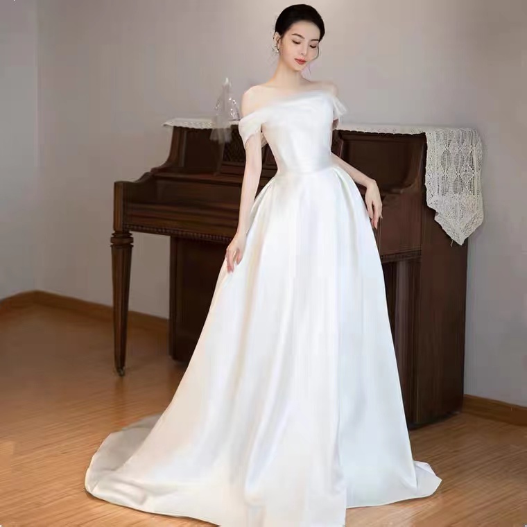 Simple Trailing Dress,off Shoulder Light Wedding Dress , White Bridal Dress , Handmade