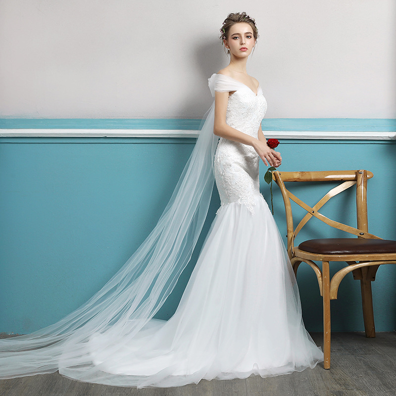 Off Shoulder Wedding Dress,white Lace Mermaid Bridal Dress, Classical Wedding Dress, Handmade