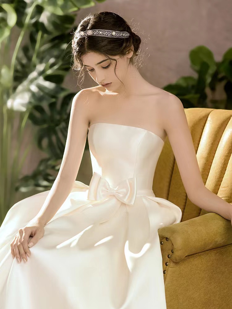 Strapless Wedding Dress,fairy Satin Wedding Dress, White Mermaid Gown, Handmade