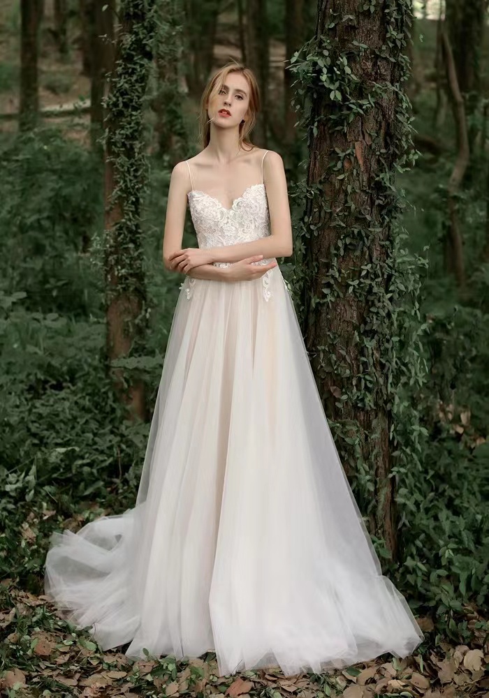 Spaghetti Strap Bridal Dress,sexy Lace Wedding Dress ,handmade