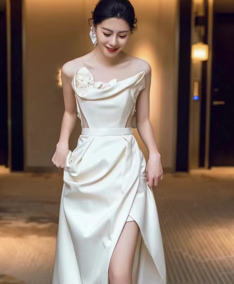 Chic Bridal Dress, Satin Mermaid Wedding Dress,strapless Wedding Gown,handmade