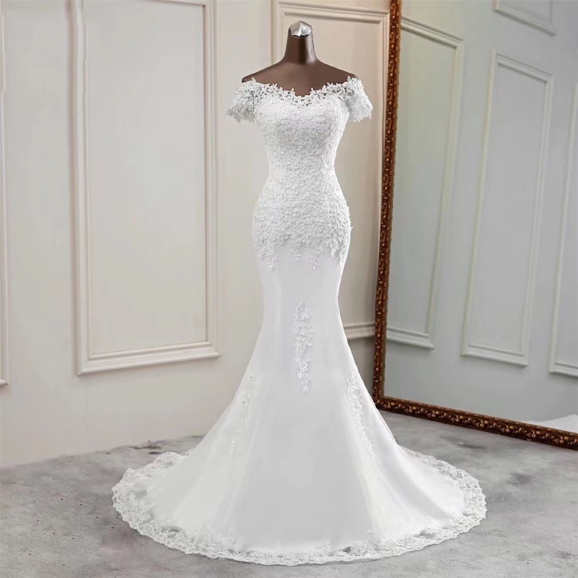 Off Shoulder Fantasy Bridal Gown, Slim Wedding Dress,handmade