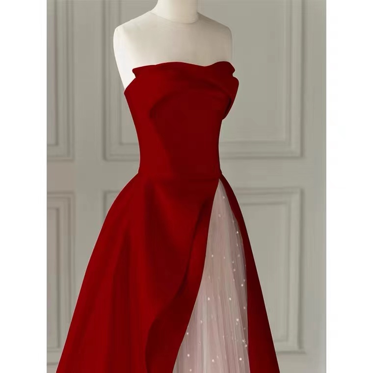 Elegant Red Strapless Evening Dress main image 0