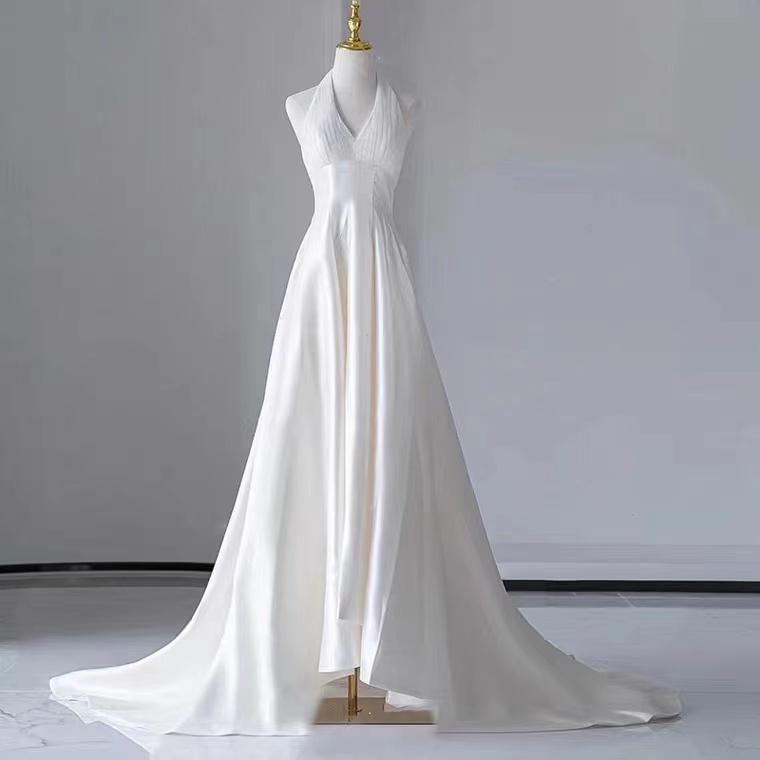 White Bridal Dress, Elegant Wedding Dress, Halter Neck Wedding Dress ,handmade