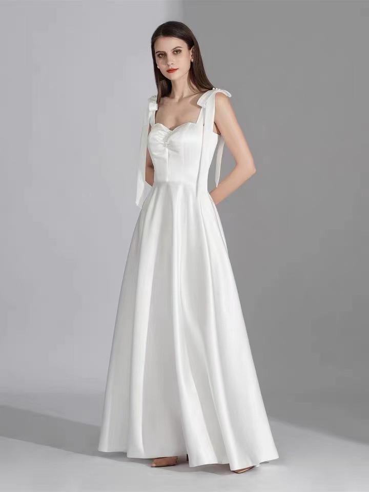 Spaghetti Strap Wedding Dress,satin Wedding Dress, White Bridal Dress,handmade