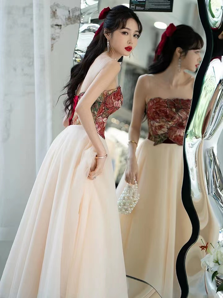 Strapless Wedding Dress, Champagne Light Bridal Gown,handmade