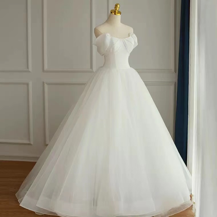 Off Shoulder Wedding Dress, Tulle Wedding Dress, White Chic Bridal Dress,handmade