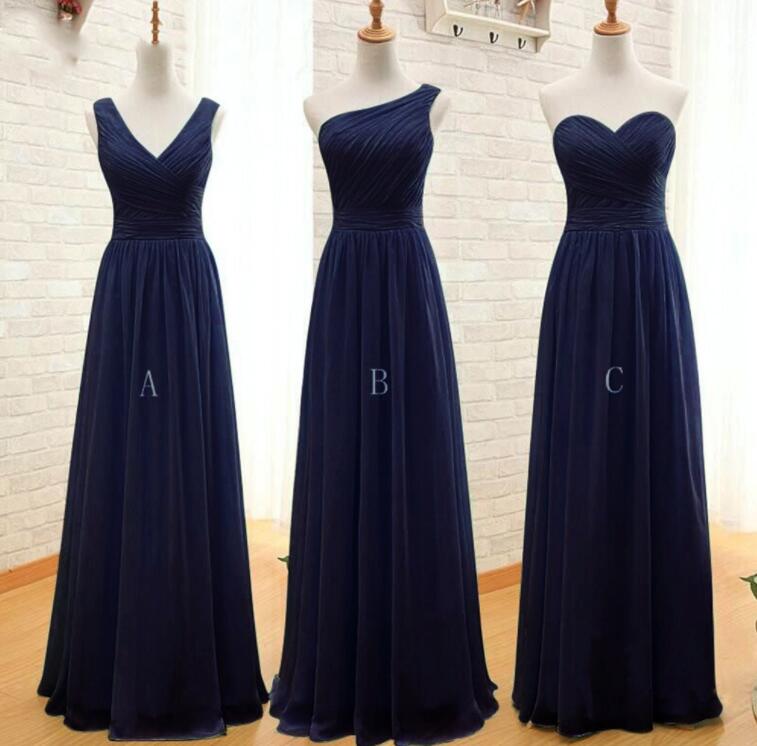 Navy Blue Mismatch Chiffon Bridesmaid Dresses, Simple Navy Blue Bridesmaid Dress, Wedding Party Dresses,handmade