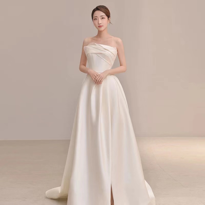 Strapless Light Wedding Dress, Off Shoulder Simple Elegant Satin ...