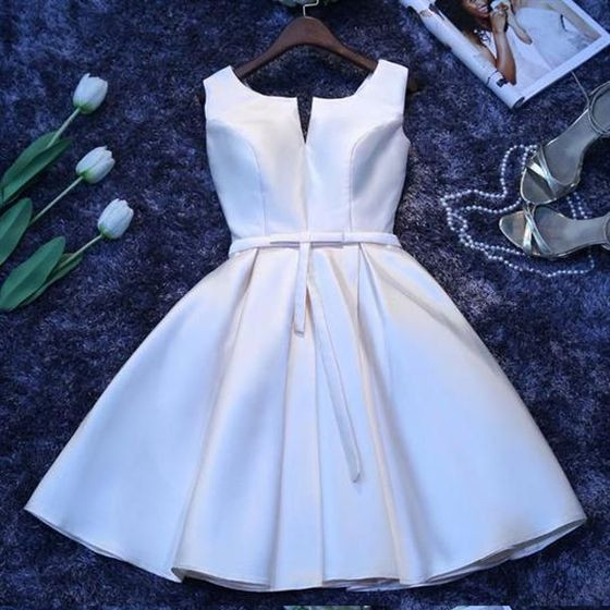 White Satin Homecoming Dress Hoco Party Dress,handmade