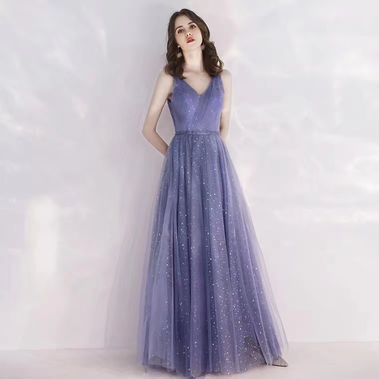Spaghetti Strap Prom Dress,blue Evening Dress,v-neck Bridesmaid Dress,handmade