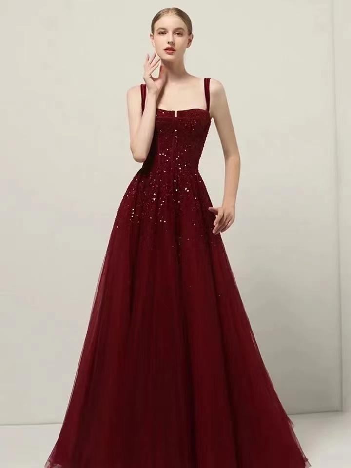 Spaghetti Strap Prom Dress,red Party Dress,charming Evening Dress,handmade