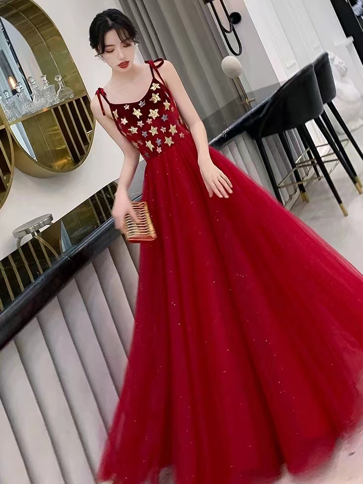 Spaghetti Strap Prom Dress,red Evening Dress,,charming Party Dress,custom Made