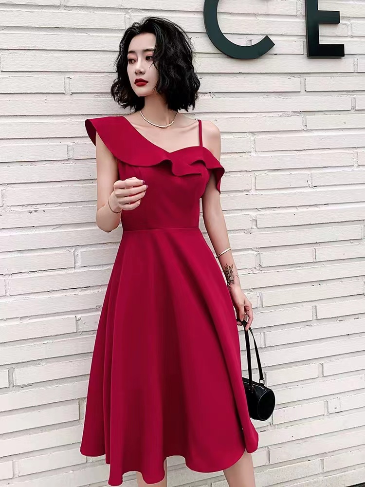 One Shoulder Prom Dress,red Party Dress,stylish Homecoming Dress,handmade