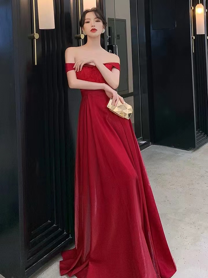 Off Shoulder Evening Dress,red Prom Dress,sexy Satin Party Dress,handmade