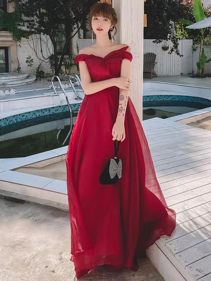 Red Party Dress, Off Shoulder Prom Dress, Cute Evening Dress,handmade