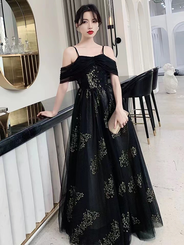 Sexy Black Dress, Off Shoulder Evening Dress,handmade