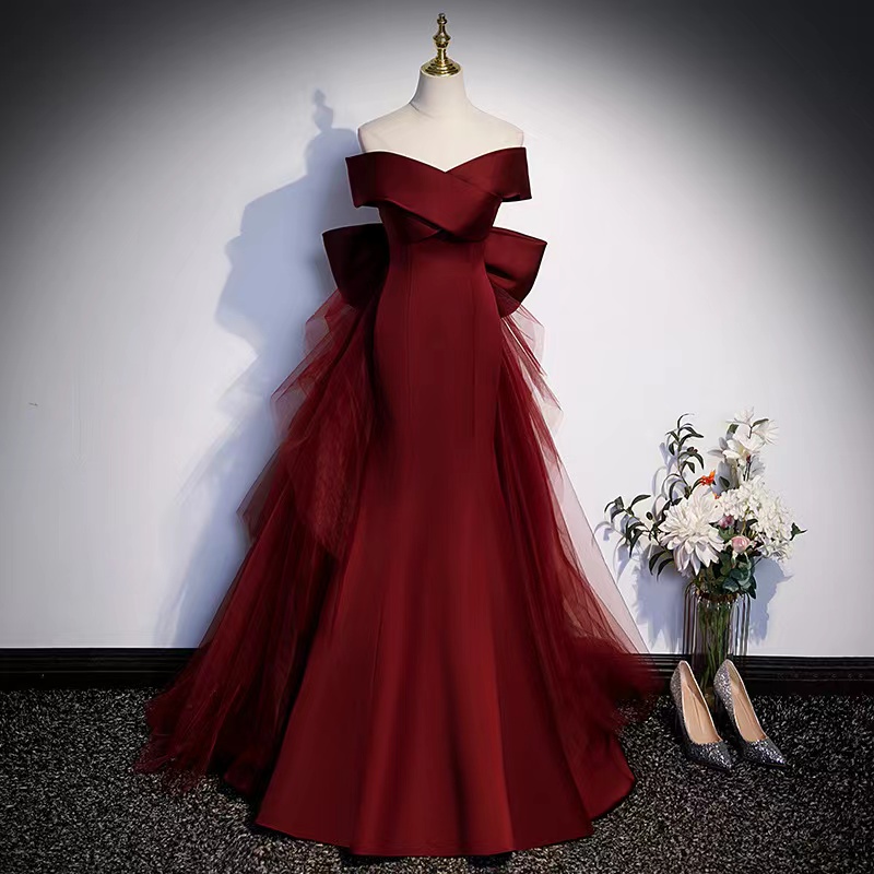 Red Wedding Dress, Off Shoulder Wedding Dress, Bridal Temperament Wedding Dress, Mermaid Evening Dress,handmade