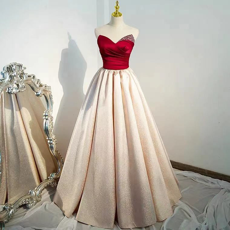 Elegant Evening Dress, Strapless Prom Dress ,sweet Prom Dress,chic Bridal Dress,handmade