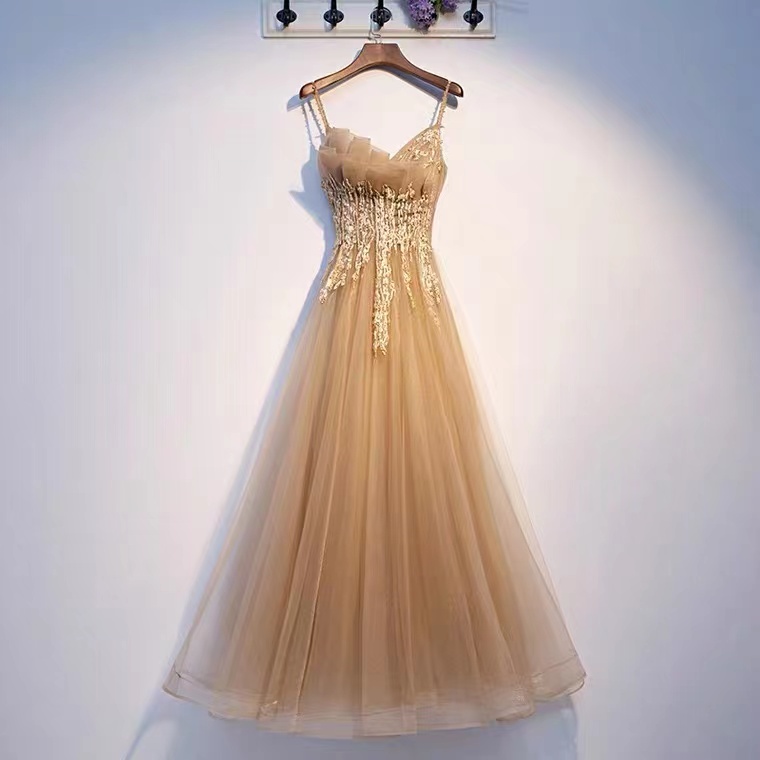 Spaghetti Strap Party Dress,yellow Prom Dress ,sexy Evening Dress, Chic Bridesmaid Dress,handmade