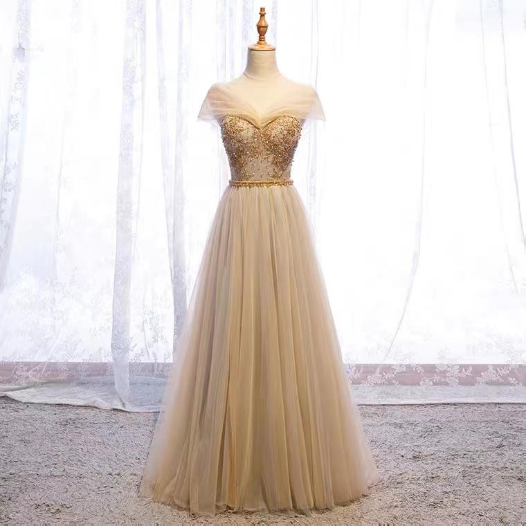 V-neck Party Dress,champagne Prom Dress , Chic Bridesmaid Dress,handmade